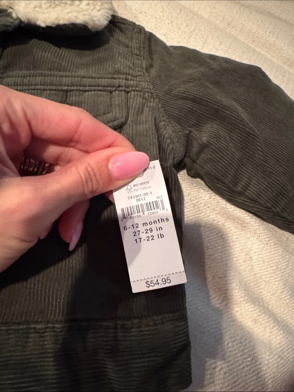 GAP Olive Green Corduroy Jacket with Cream Sherpa Collar